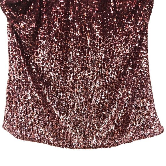 Cable & Gauge Size M All Over Sequins Eggplant Maroon Halter Neck Keyhole Top. - Picture 3 of 9